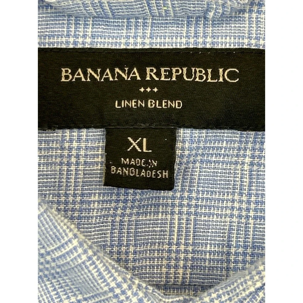 Banana Republic Shirt Mens XL Light Blue Linen Blend Button Down Long Sleeve‎